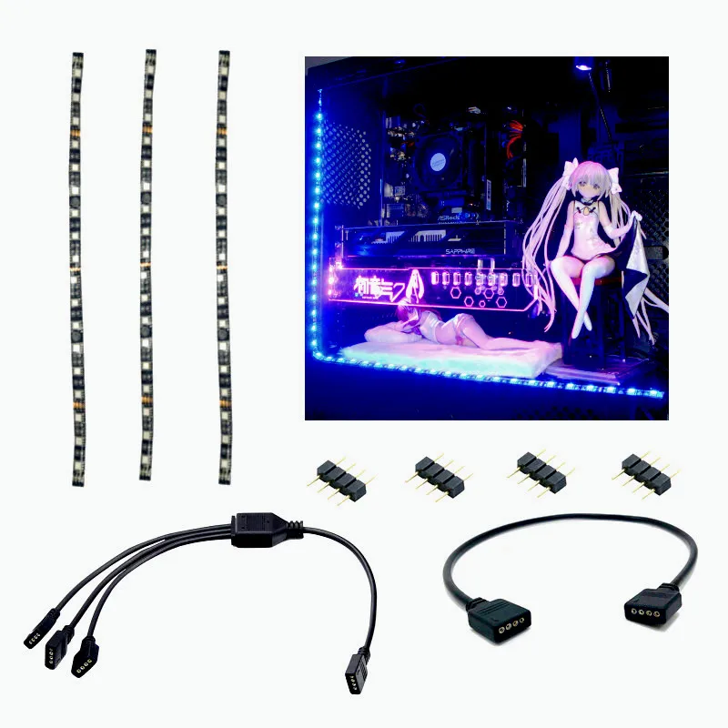 

PC Computer Case M/B 12v 4pin RGB Header LED Strip Lights For Asus Aura Asrock Gigabyte Fusion MSI Mystic