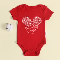Christmas Newborn Baby Red Romper 100% Cotton Baby Mickey Print Infant Outfit Baby Girls Boys Bodysuit Disney Clothes Xmas Gift 5
