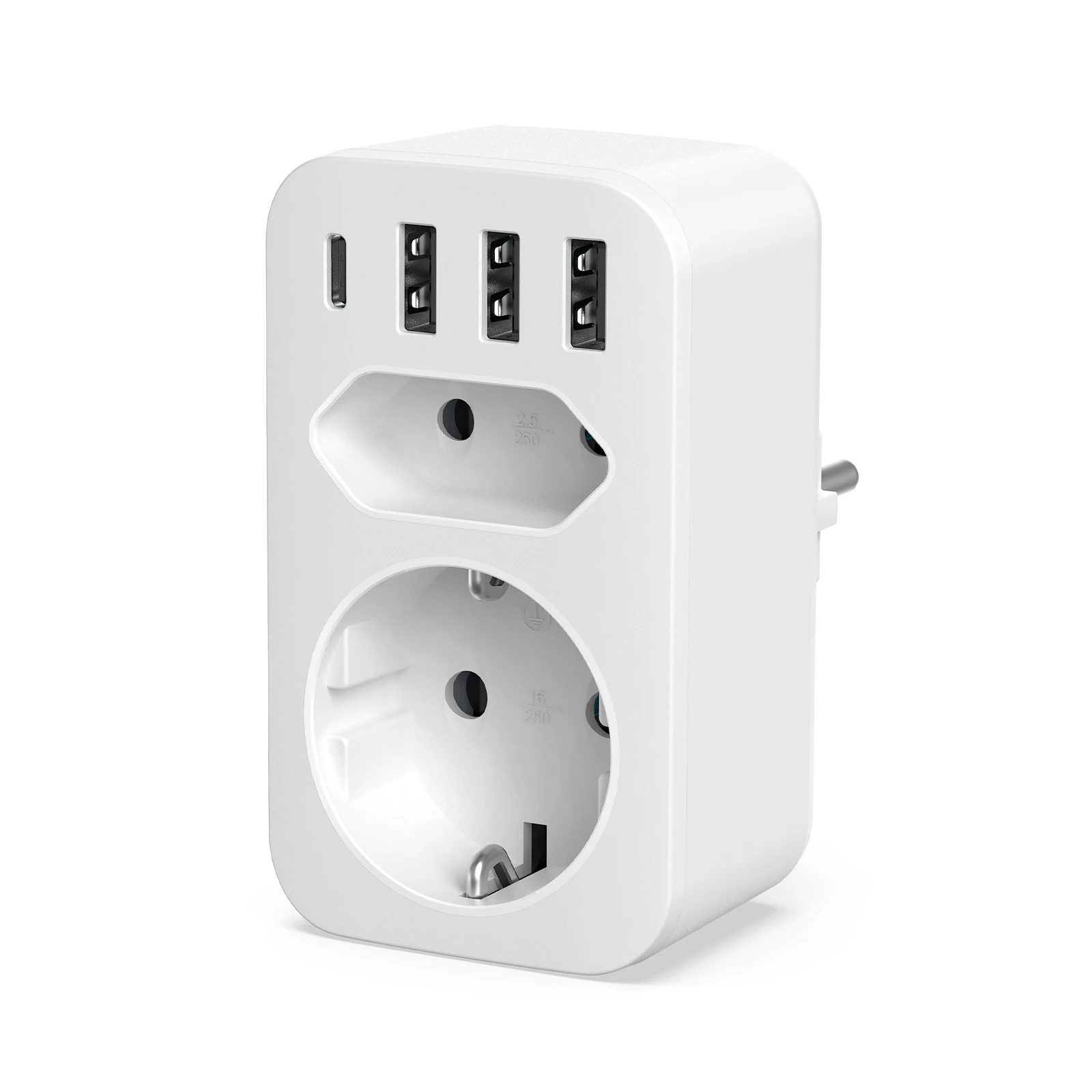 ปลั๊กไฟติดผนังอเนกประสงค์ 3USB+1Type-C ชาร์จเร็ว ป้องกันไฟเกินและกระแสเกิน ตัวแปลงไฟแบบพกพาสำหรับการเดินทาง 1