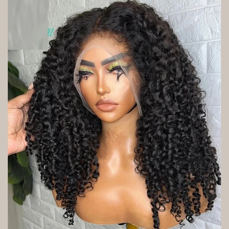 

Black Kinky Curly Deep Lace Front Wig For Black Women Baby Hair Soft 180%Density 26Inch Long Glueless Preplucked Heat Resistant