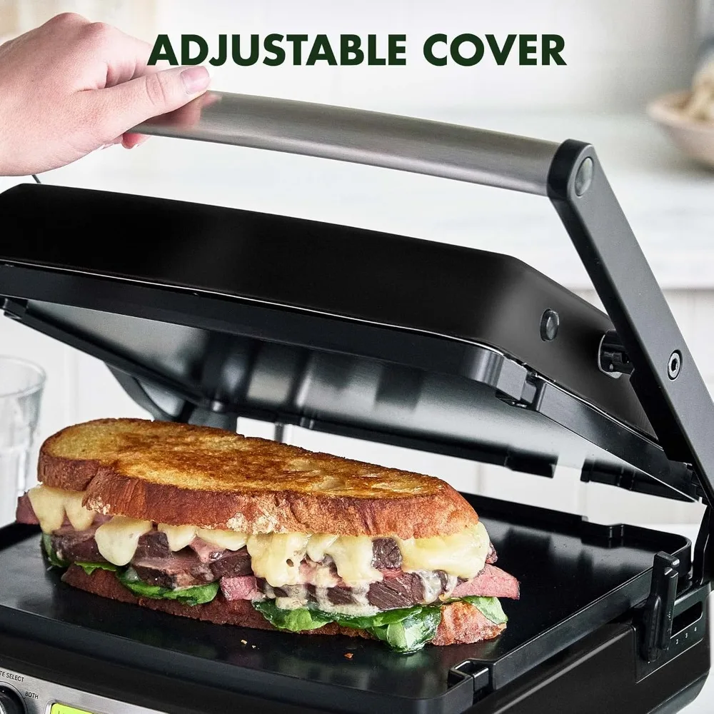 Versatile contact grill and skillet,non-stick aluminum,grill and waffle plate,adjustable shading and shearing, press/flat, black 2