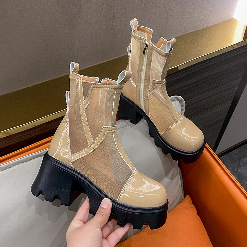 

2022 Women's Fashion Chunky Heel Platform Mesh Women's Personality Sandals Summer Designer Breathable High Heels Zipper Sandals