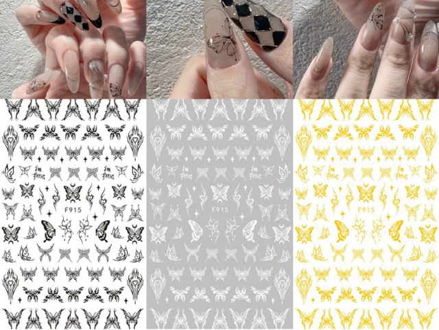 New 3D Black White Snake Leaf Nail Stickers for Nails Art