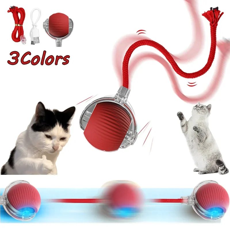 Bite-Resistant Cat Toy Interactive Ball Automatic Teaser Ball Rolling Fake Tail Rechargeable Electric Pet Interactive Toys