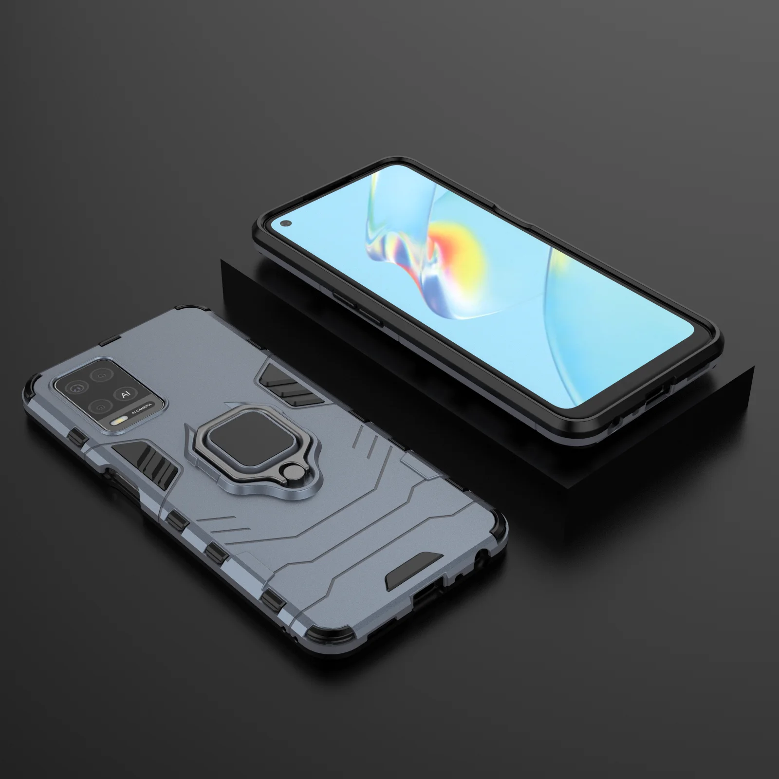 Shockproof Ring Stand Back Phone Cover with 360° Protection and Enhanced Grip