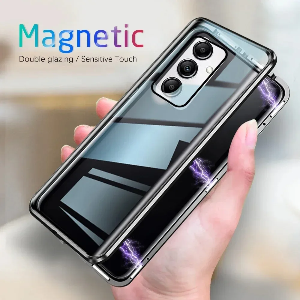 Full Protection Metal Magnetic Case for Samsung A16 A26 A36 A56 A55 A35 A15 A24 A34 A14 A54 A53 A52 A17 Double-Sided Glass Cover