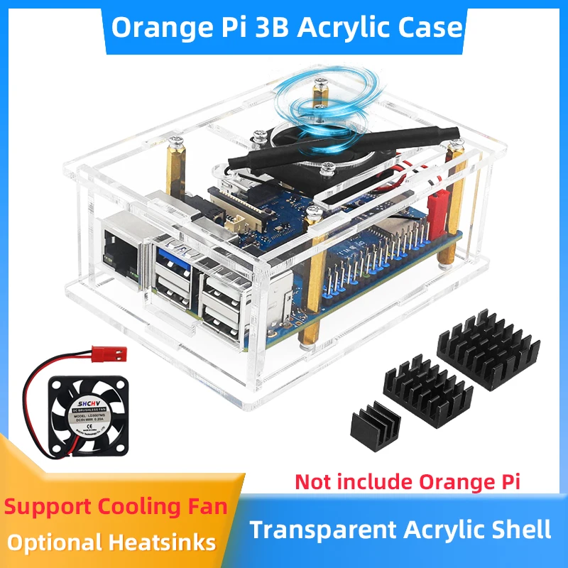 Orange Pi 3B Acrylic Case Transparent Shell Optional Cooling Fan Aluminum Heatsink for OPI 3B