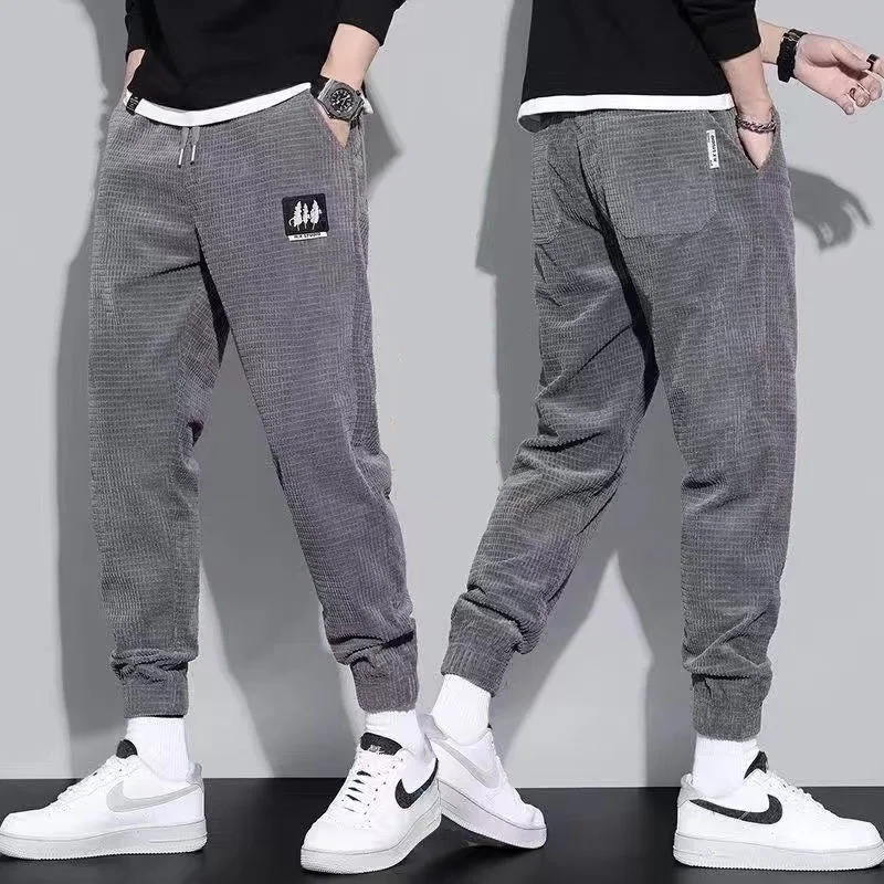 New Men Corduroy Sweatpants Hip Hop Joggers Streetwear Casual Sports Trousers Training Workout Fitness Big Pockets Cargo Pants