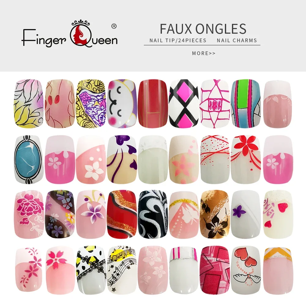 

24pcs Short French Fake Nails Press Stick on False with Designs Full Cover Artificial Pink Wearable Sweet Tips Art Nail Tips