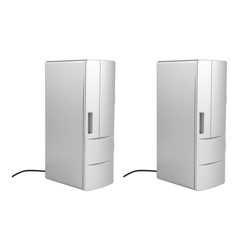 2X Frigorifero Mini Usb Frigo Congelatore Lattine Bere Birra Cooler Warmer Frigorifero Da Viaggio Icebox Auto Ufficio Uso Portatile