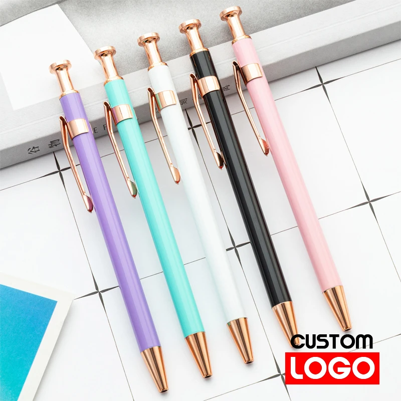 1 Pcs Candy Colored Metal Customizable Ballpoint Pen Customizable Carving Metal Pen Office Supplies  Ballpoint Pens Gift Pen