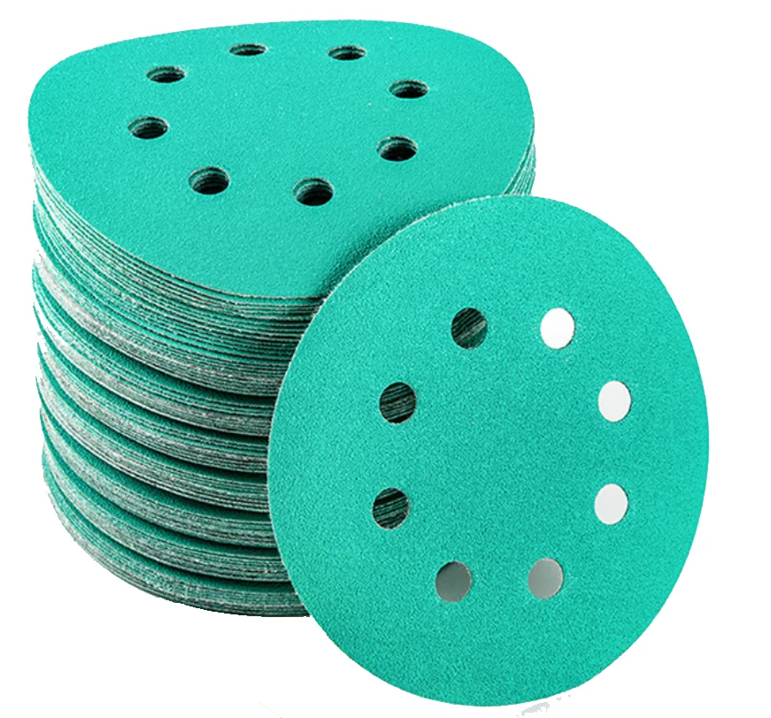 

50Pcs 5" Green Film Sandpaper Discs 8 Hole Dustless Hook & Loop Backing for Orbital DA Sander Sanding Automotive Woodworking