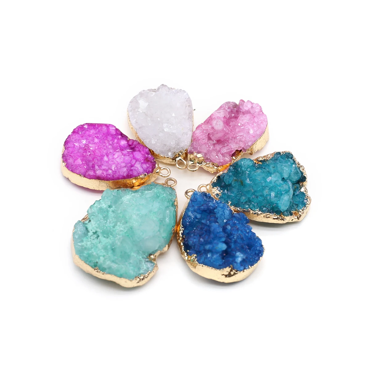 

Natural Crystal Druzy Irregular Shape Water Drop Pendant Colorful Crystal Sprout Jewelry Accessories Making DIY Charm Gift