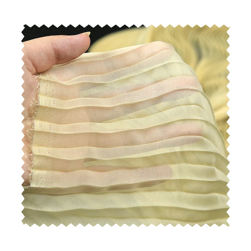 Miyako Pleated Fabric Organ Tulle Pleated Skirt Beige Light Pink Three-dimensional Handmade DIY Fashion Designer Bellows Fabric