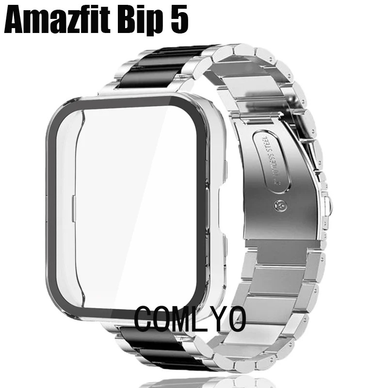 For Amazfit Bip 5 Case Protective shell Bumper Cover bip5 Smart Watch Strap  Stainless Steel Metal Band Bracelet Belt - AliExpress