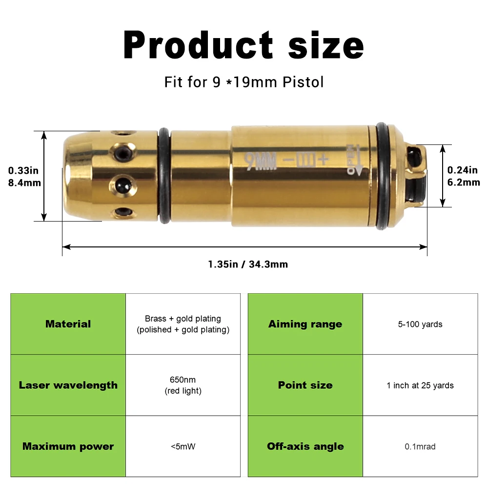 Dry Fire Training Laser Bullet 9mm .223/5.56 Boresighter for Dry Fire Training Hunting Red Dot Laser Bore Sight