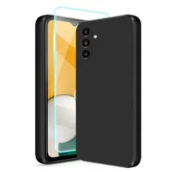 Premium Black Silicone Soft Case with Screen Protector Glass for A02 5G (Case and Glass)