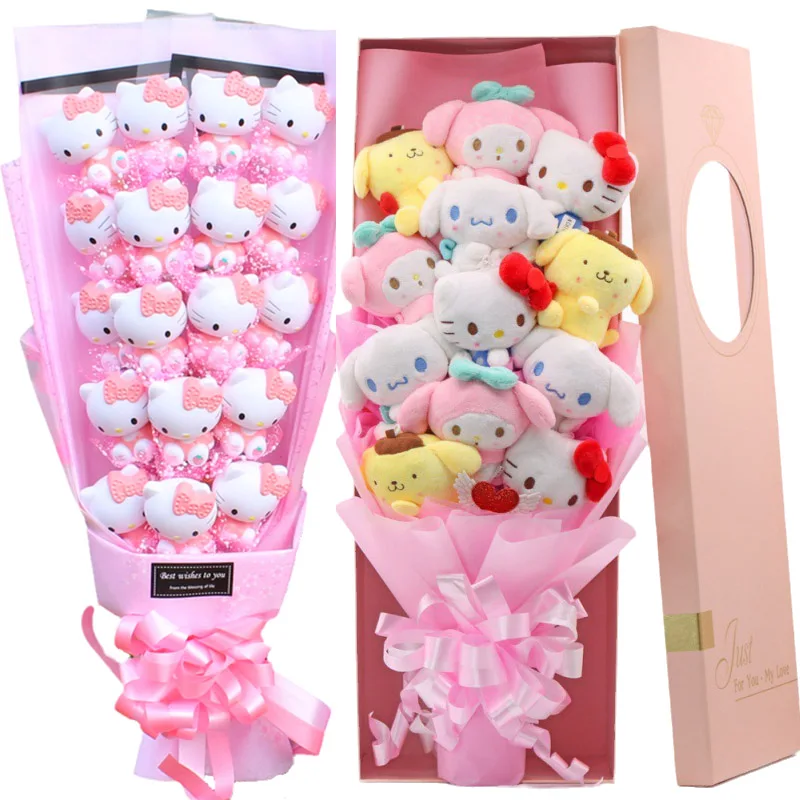 

Sanrio Plush Doll Hello Kitty Stuffed Bouquet Kirby Kulomi Cute Soap Flower Gift Box Rose Flower Bouquet Valentine Day Birthday