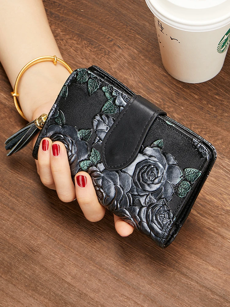 Kartenhalter-Geldbörse, kurz, für Damen, 2026, Vintage, kleine Geldbörse, Damen, 3D-Muster, Damen-Geldbörse aus Leder, Mini-Clutch aus Rindsleder – Detail 22