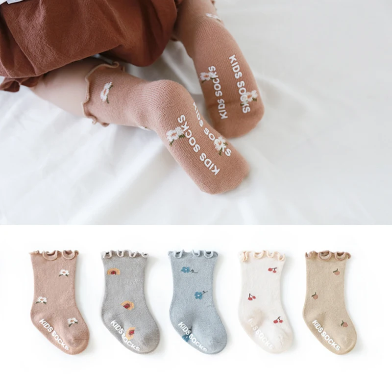 

0-5Y Spring Summer Children's Cotton Socks Flower Pattern Todders Girls Ankle Socks Lace Non-slip Newborn Baby Floor Socks