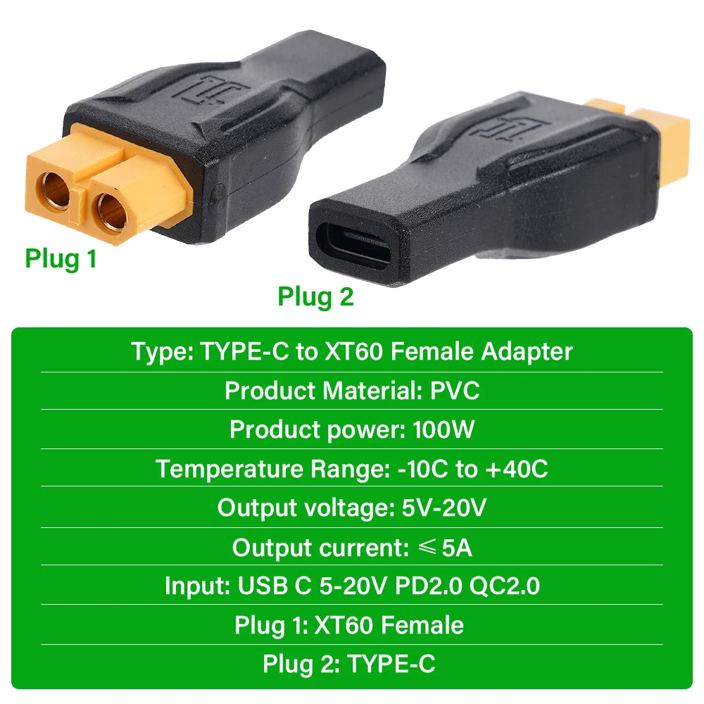 Adaptateur USB-C vers XT60 100W PVC pour drone batterie