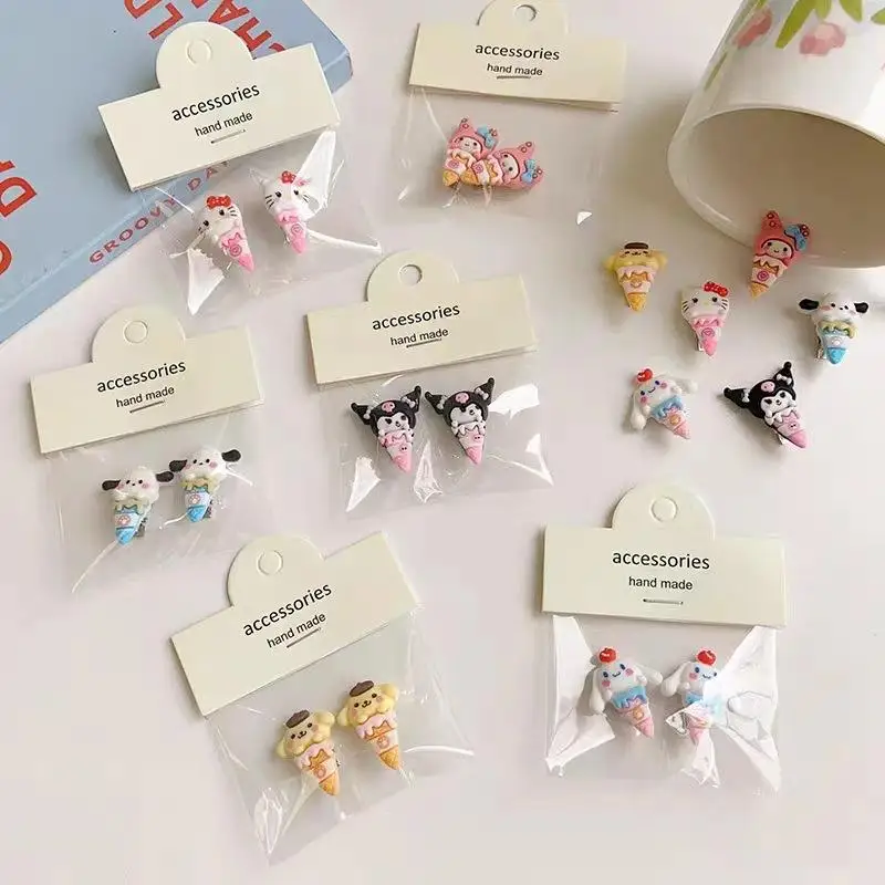 

5 Pairs of Kawaii Kittys Ice Cream Hairpins Cartoon Anime My Melody Cinnamoroll Kuromi Pompom Purins Cute Girls Bangs Hairpins