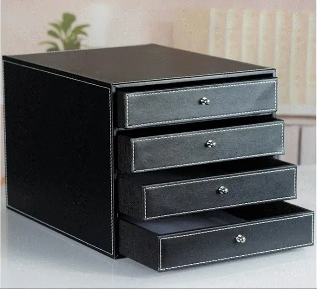 オフィス4段引き出し木製レザーデスクa4ファイルキャビネット引き出し 