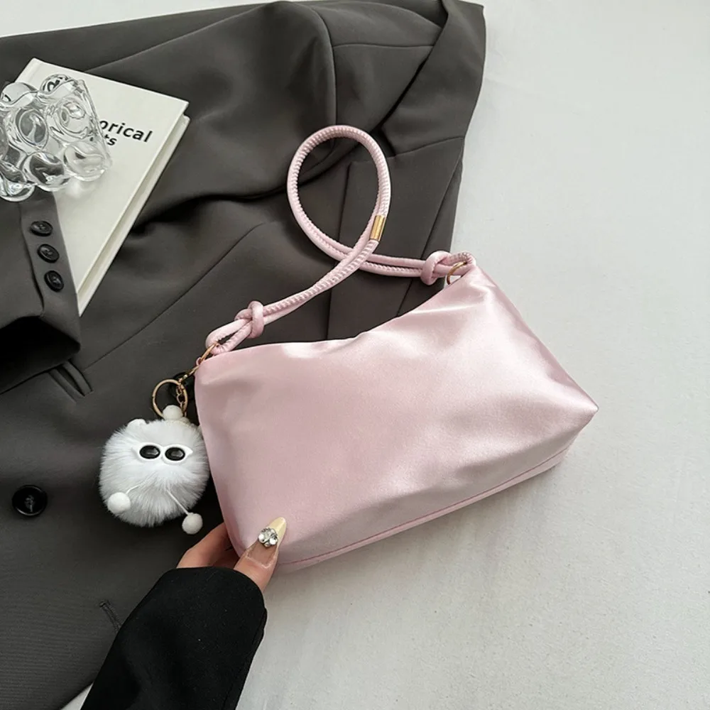 Casual Solid Color Fashion Elegant Shoulder Bag Smooth Cloth Satin Underarm Bag Leisure Shoulder Bag