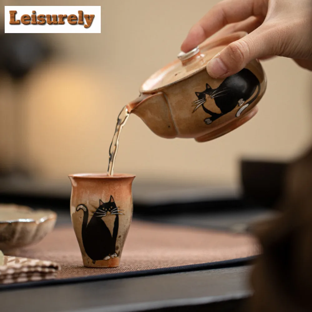 50ml Japanese Kiln Change Ceramic Teacup Zhiye Cat Smlling Fragrant Cup Small Master  Mug Wood-fired Porcelain Kung Fu Teaset