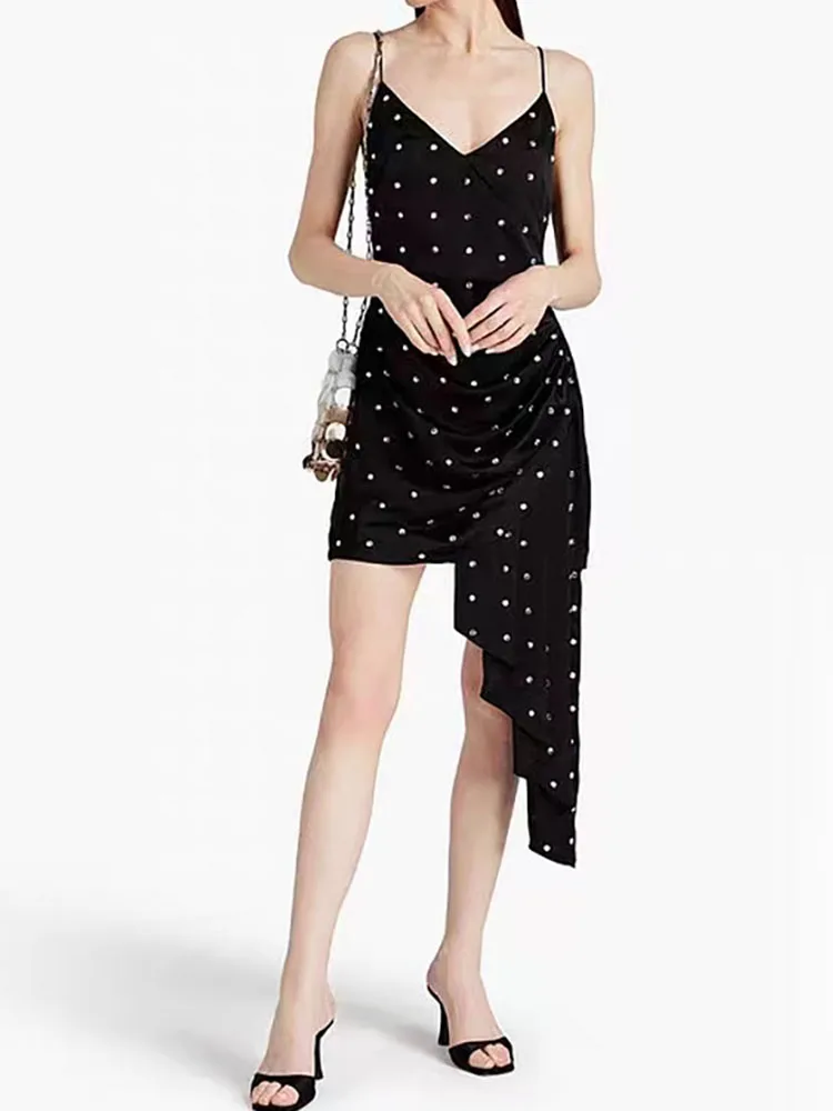 

y2k summer full body hot diamond sleeveless halter Dresses2023 fashion V-neck sexy package hip Slim thin new in dresses