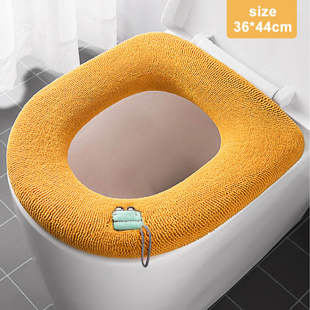 Thickened Household Soft Mat with Handle for Four Seasons Toilet Seat Cover Knit Toilet Cushion Thick Plush Warm Pads