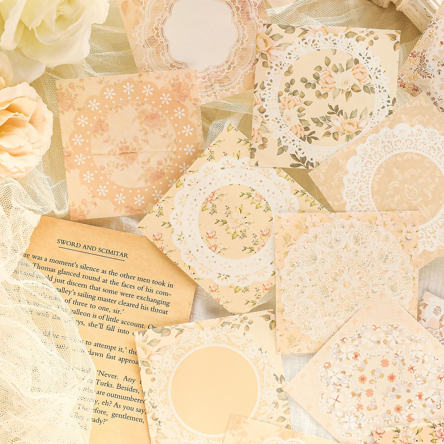 Vintage Lace Scrapbook Paper Materials Non-sticky Collage Paper for Journals Notebooks DIY Crafts Creative Aesthetics Stationery 5
