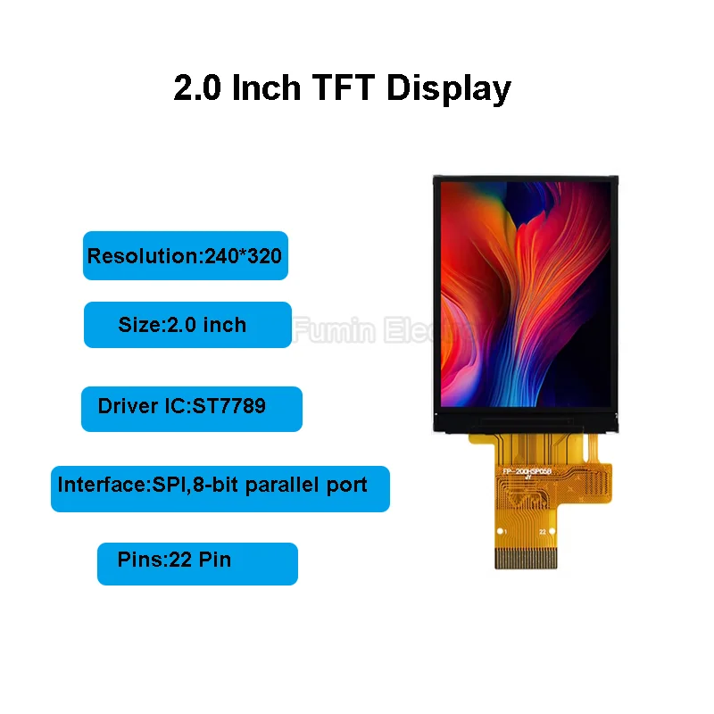 2.0 Inch TFT LCD display 2&rdquo; IPS color OLED Screen ST7789 SPI 8-bit parallel port 240x320 22Pin Connector