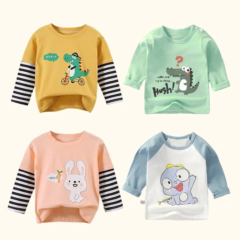 Camiseta con estampado de dibujos animados para niños y niñas, ropa de manga larga para bebés, sudadera de algodón para Otoño e Invierno