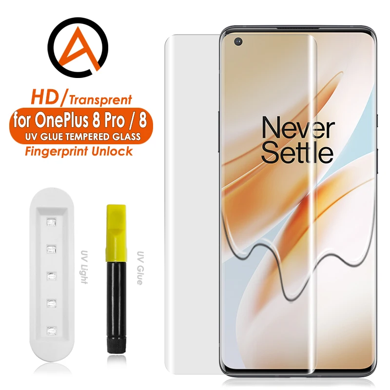 

Akcoo UV Tempered Glass for OnePlus 8 Pro Screen Protector 9H hardness Full Screen Glue Fingerprint Unlock for Oneplus 8 film