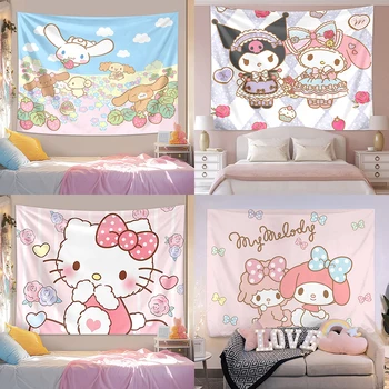 Tapisserie à personnages multiples Sanrio – Décoration vive et animée, tissu de fond pour salon et chambre à coucher, sans lumières 1