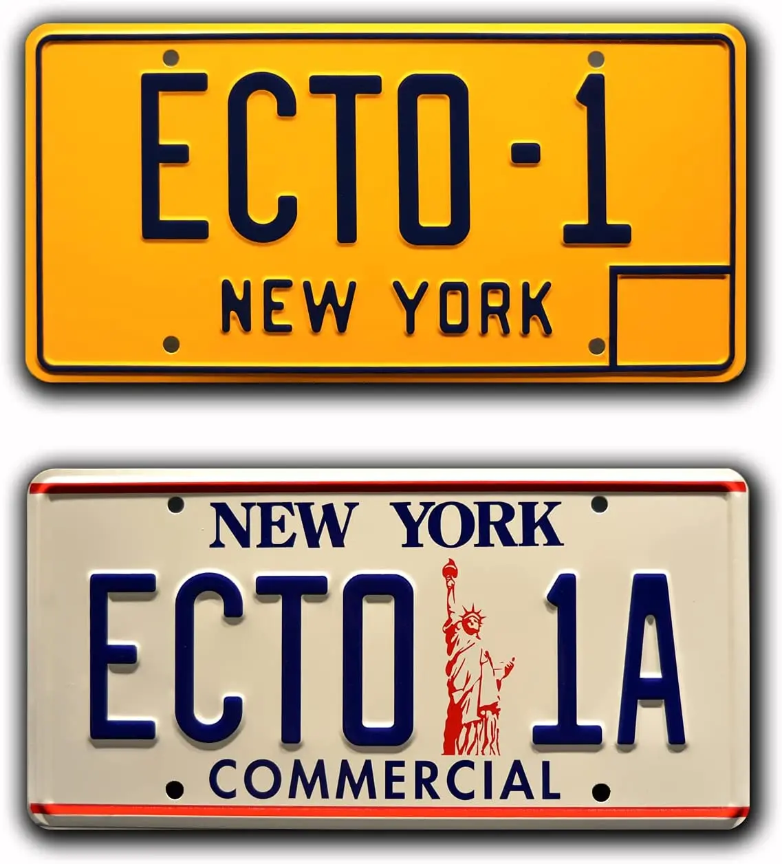 

Ghostbusters 1 & 2 | ECTO-1 + ECTO-1A | Metal Vanity Prop License Plate Combo 1