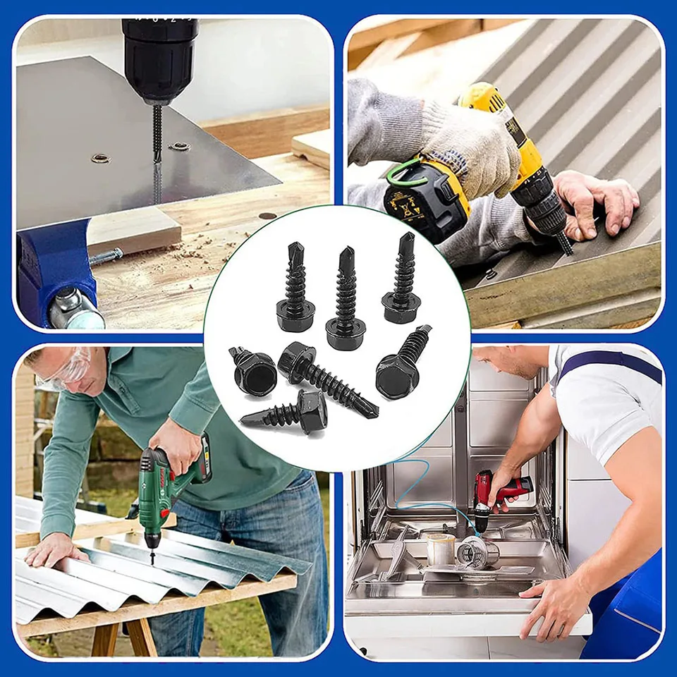 Selbst bohrende Schrauben mit 10/20 stücke Sechs kant scheiben kopf m1, 5 m1, 5 m1, 5 m1, 5 8 #10 #12 #14 # schwarze Zink-410-Blech-Gewindeschneidschraube – Detail 6
