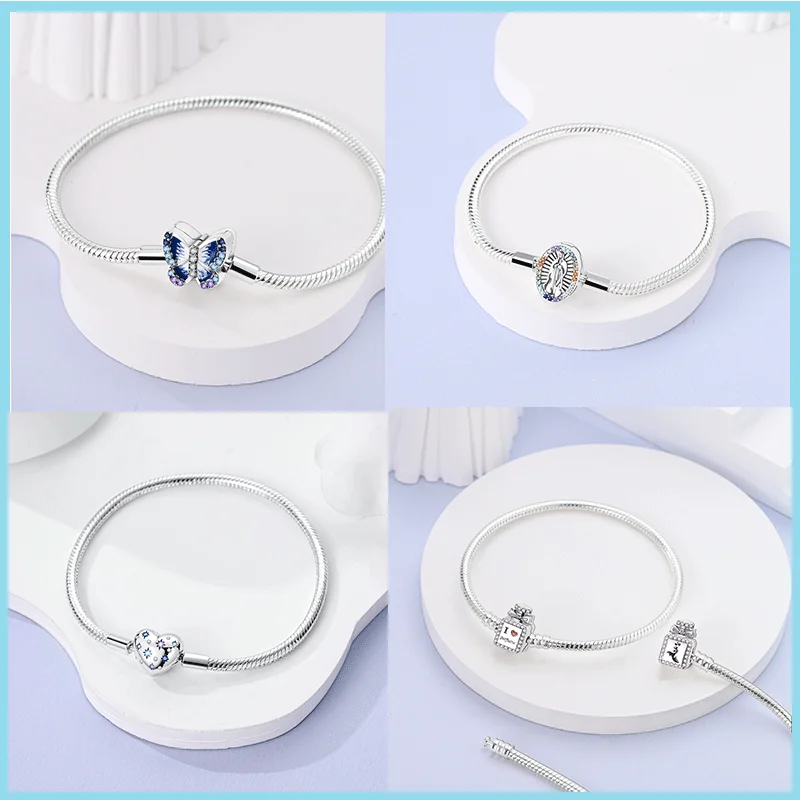 Silver Bracelet Sterling Silver 925 Bracelet Fit Charms Butterfly Stars Moon Safety Chain Bracelet Woman