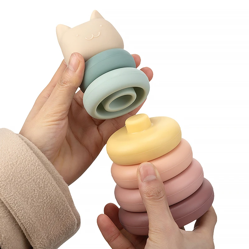 7pcs/set Baby Toy Building Blocks Silicone Stacking Blocks Round Shape Silicone Construction Toy Rubber Teethers Montessori stacking puzzle toys stacking toys