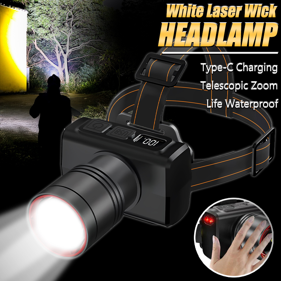 Powerful LED Sensing Headlight Type-c Charging Night Outdoor Waterproof Room Emergency Lighting Flashlight with 3 Lighting Modes