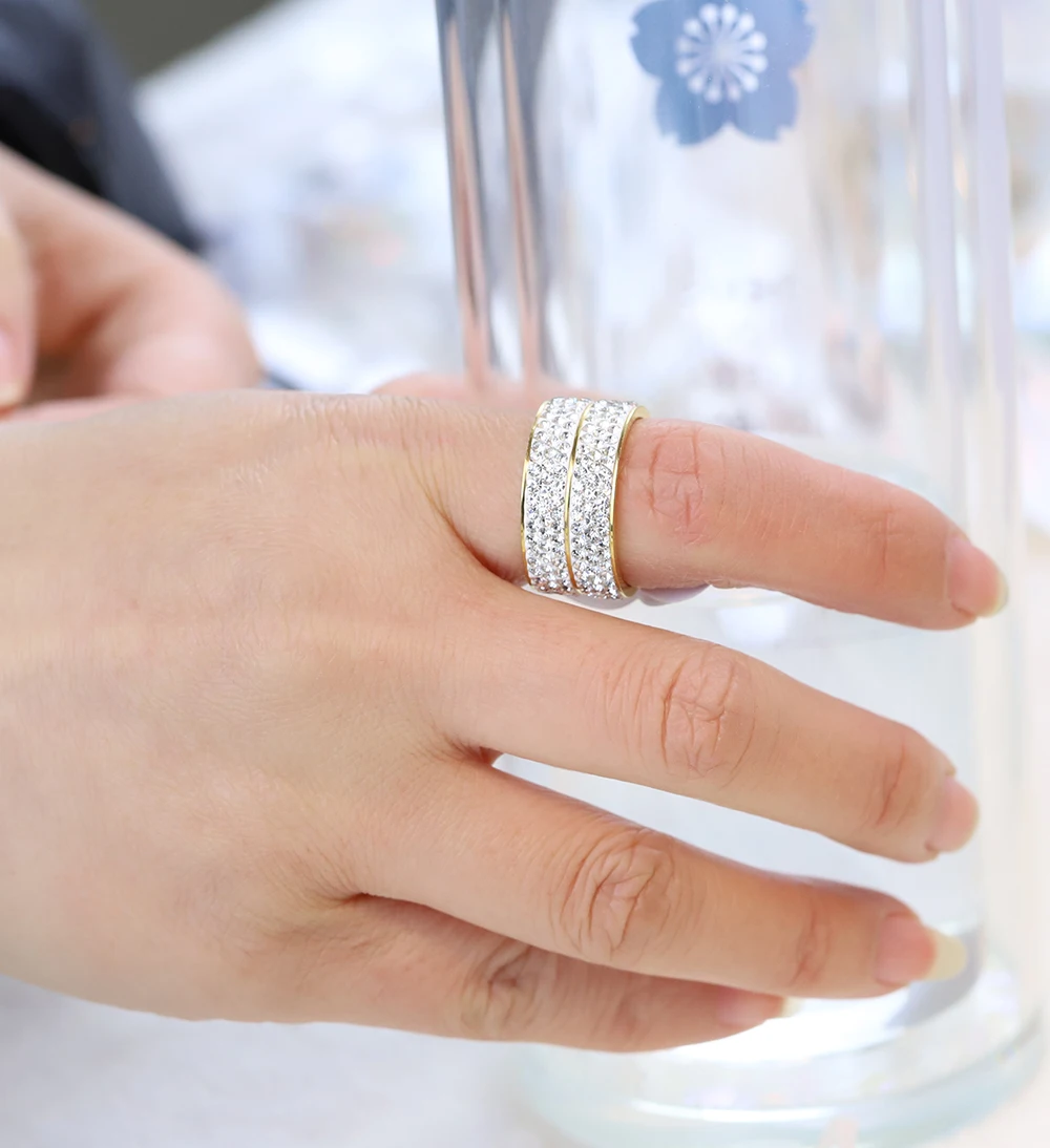 Finger ring wedding rings stainless steel ring jewelry accessories wedding ring 6 row crystal jewelry wedding ring for women high quality classic stainless steel accessories rings party jewelry