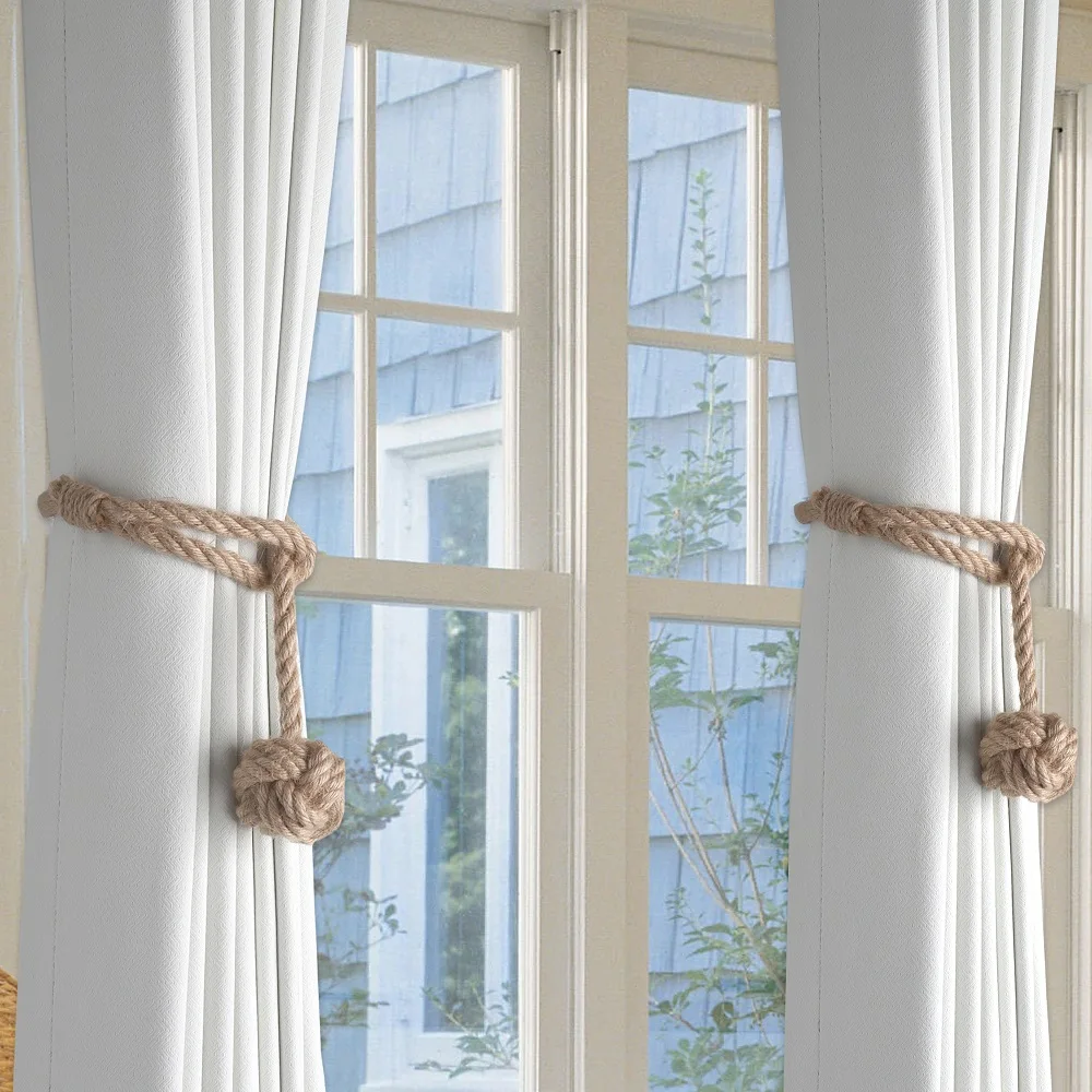 1pairs Beautiful Curtain Tiebacks, Natural Soft Jute Curtain Rope Pullback, Handmade Rustic Decorative Holdbacks