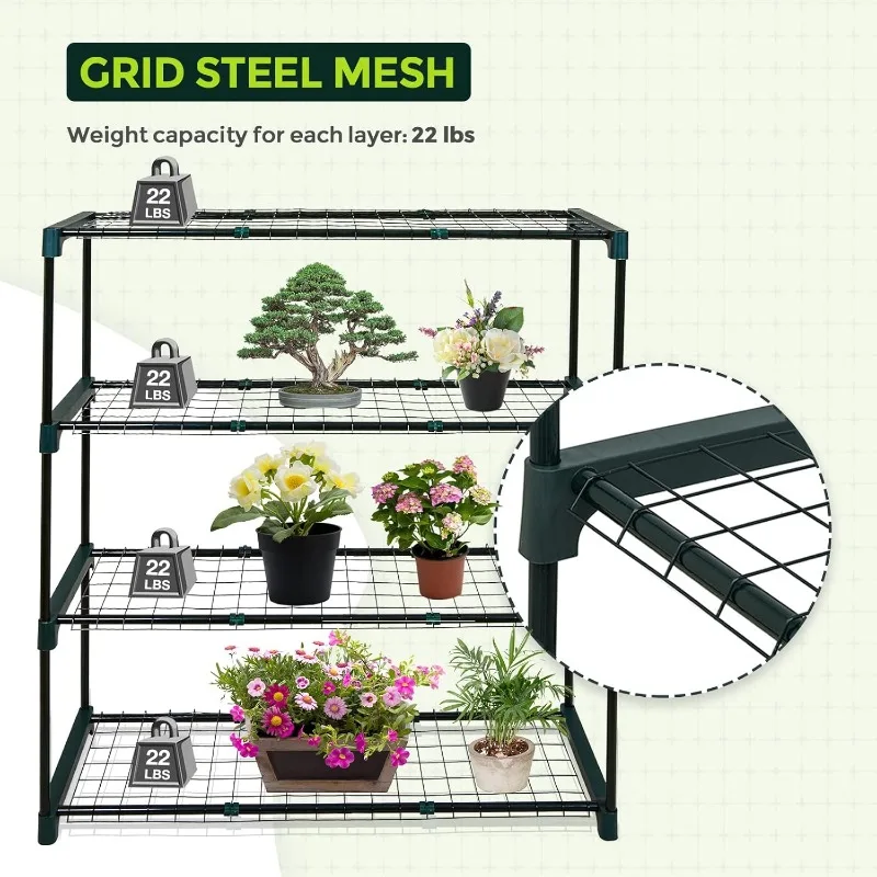 Greenhouse Shelving Staging Double 4 Tier, Outdoor / Indoor Plant Shelves, 6