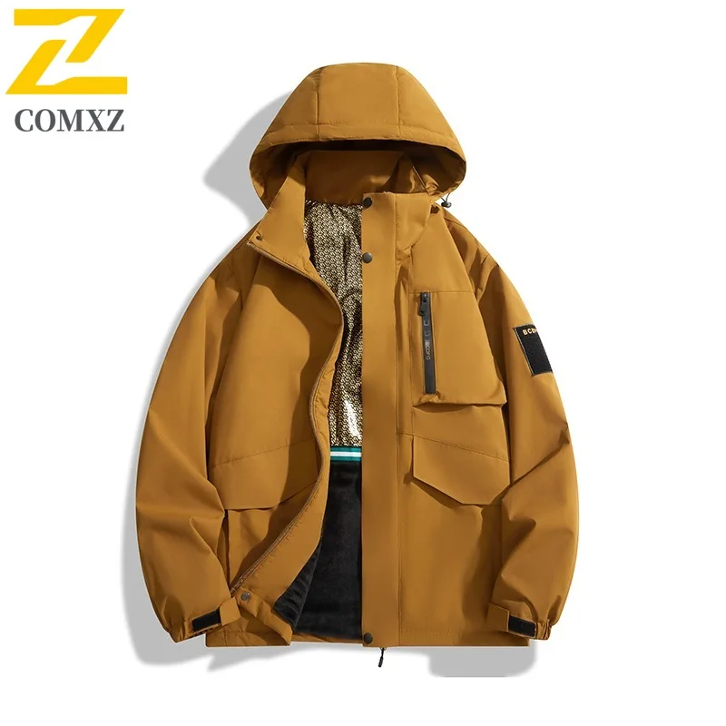 COMXZ Luxury Men Jacket Outdoor Adventure Thick Warm Coat Premium Hooded Camping Journey Cold Protection Winter New Outerwear