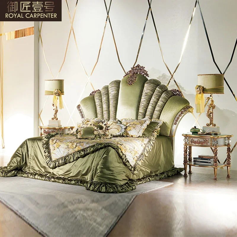 

European-Style Solid Wood Hand Carved Craft Princess Marriage Bed French Luxury