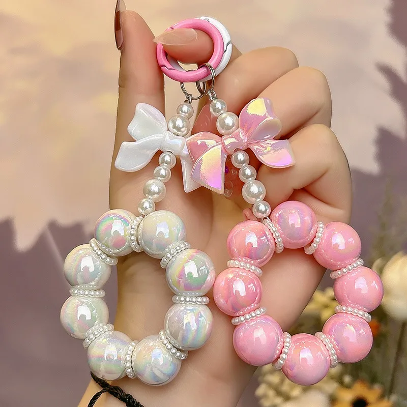 韓国人気【leeENoir】Dot Toggle Pearl Necklace/追跡付 Korean Bow Pearl Pendant For Iphone Girl Phone Key Chain