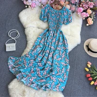 2026 New Fashion Summer Flower Print Long Dress Women Vintage Slash Neck Ruched Chest A Line Sundress Party Vestidos - Image 5
