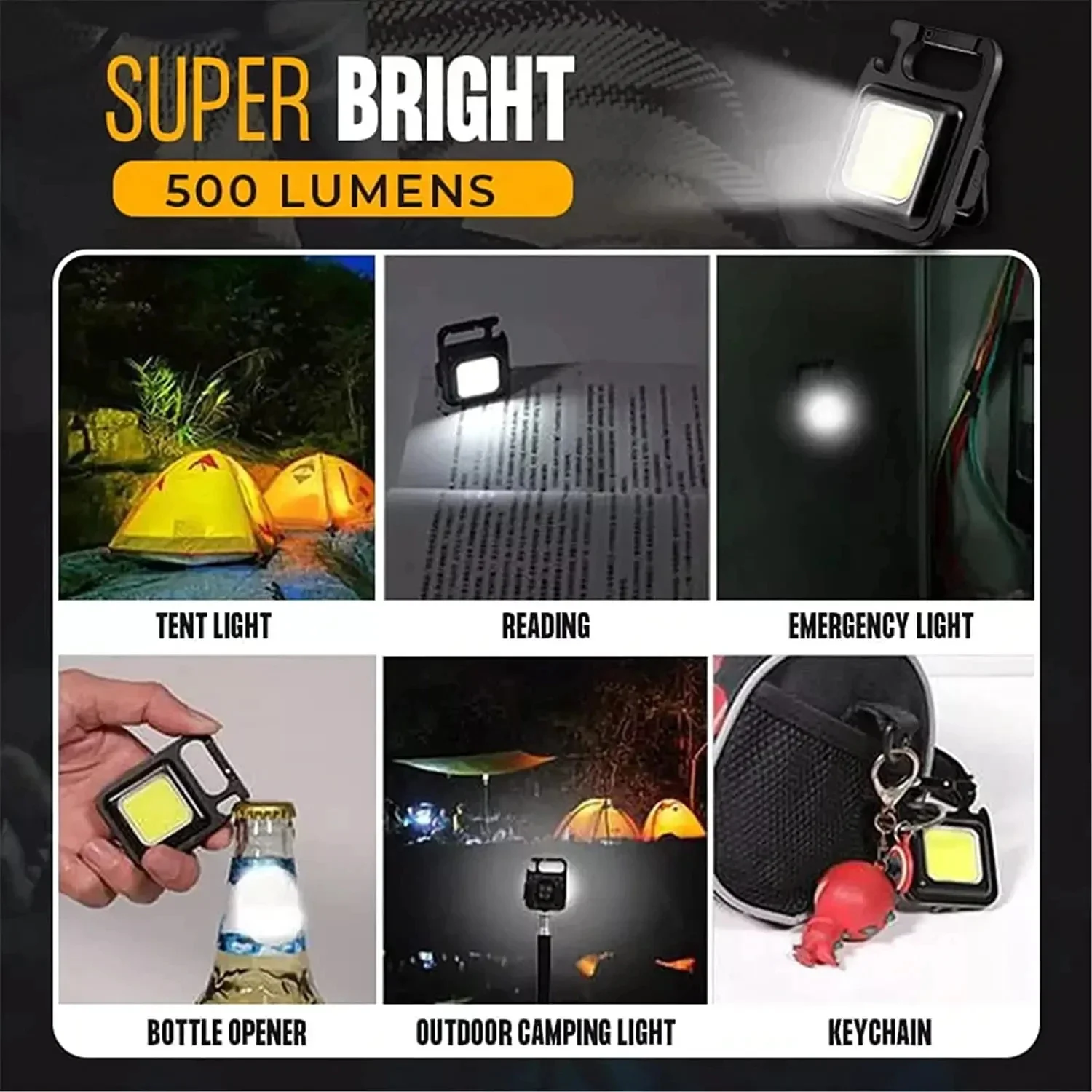 Portable LED Flashlight Mini Rechargeable Multifunctional Work Light Keychain Small Pocket Lights for Outdoor Camping Car Light