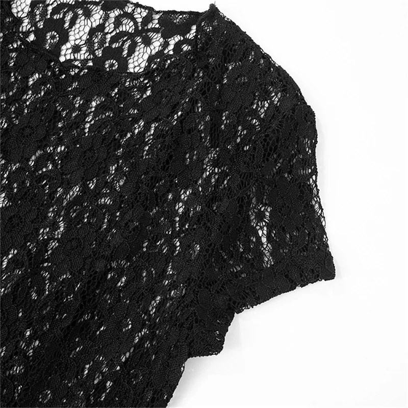 y2k Dress Women Sexy See Through Floral Lace Round Neck Asymmetrical Hem Bodycon Midi Dress Evening Party Dresses _